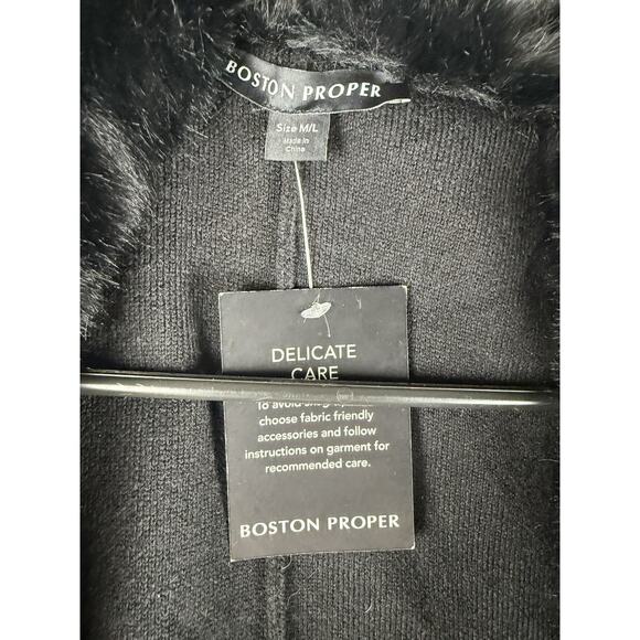 NWT Boston Proper M/L Faux Fur Trim Cardigan Vest Boho Romantic Chic - Picture 2 of 4